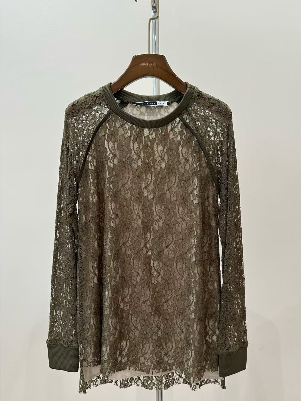 Sportmax Code Olive Lace Long Sleeve Top Size S